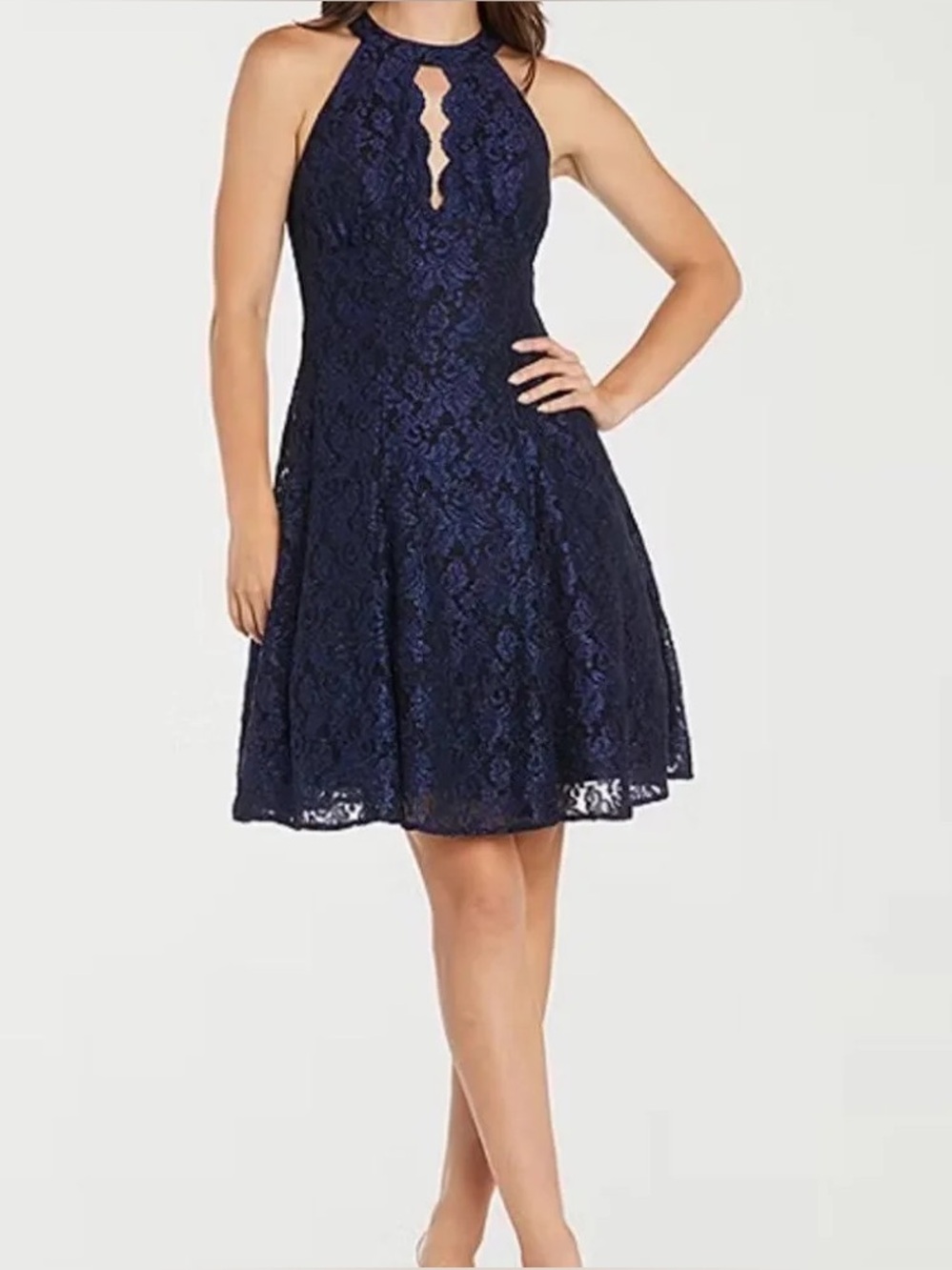 Macy's Navy Blue Lace Halter Prom Dress